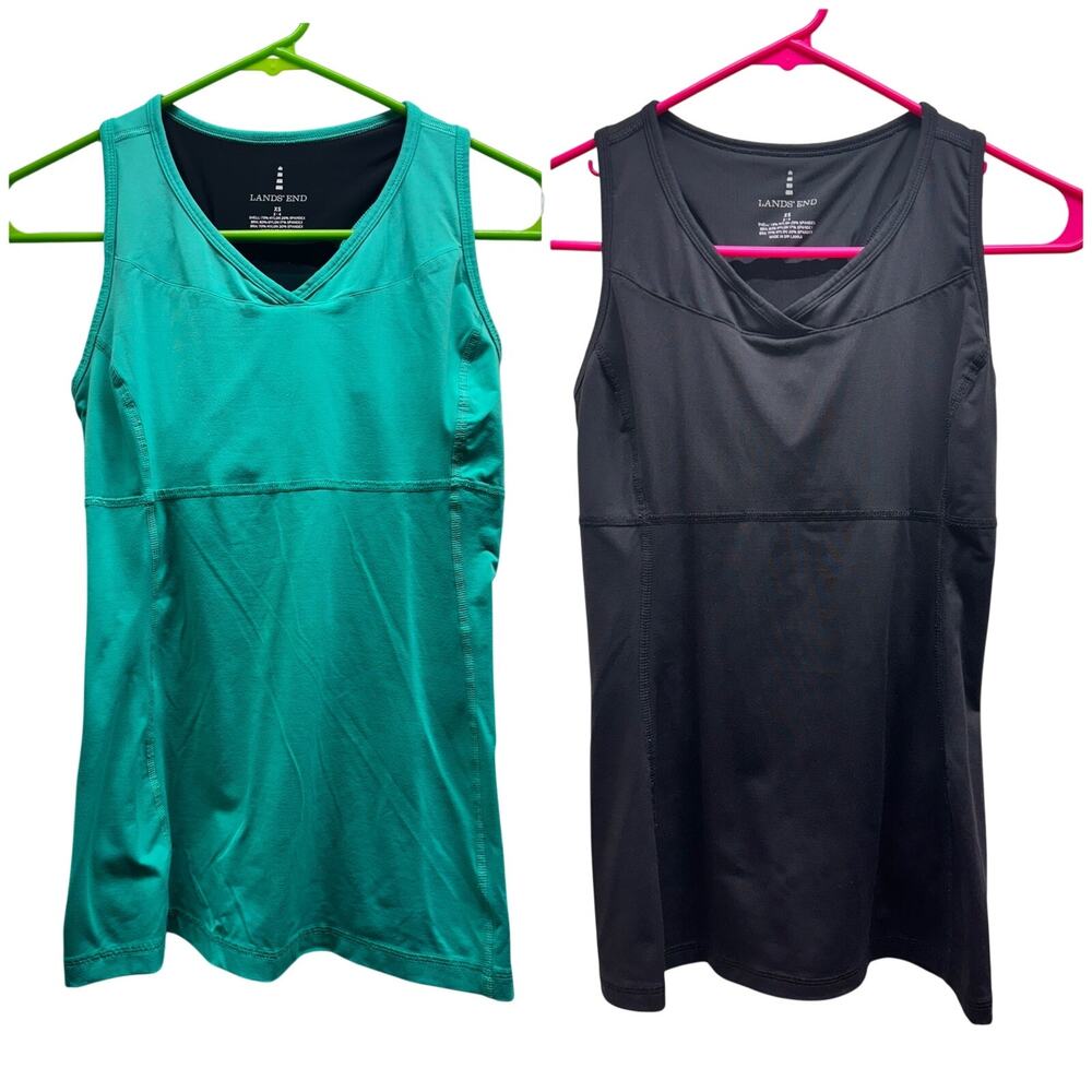 Lands' End Womens Size XS Athletic Stretch Teal & Black Racerback Tanks Lot of 2
